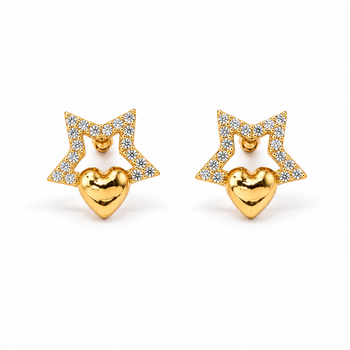 Miayaa Celeste Star Heart Earrings - white background front view pair