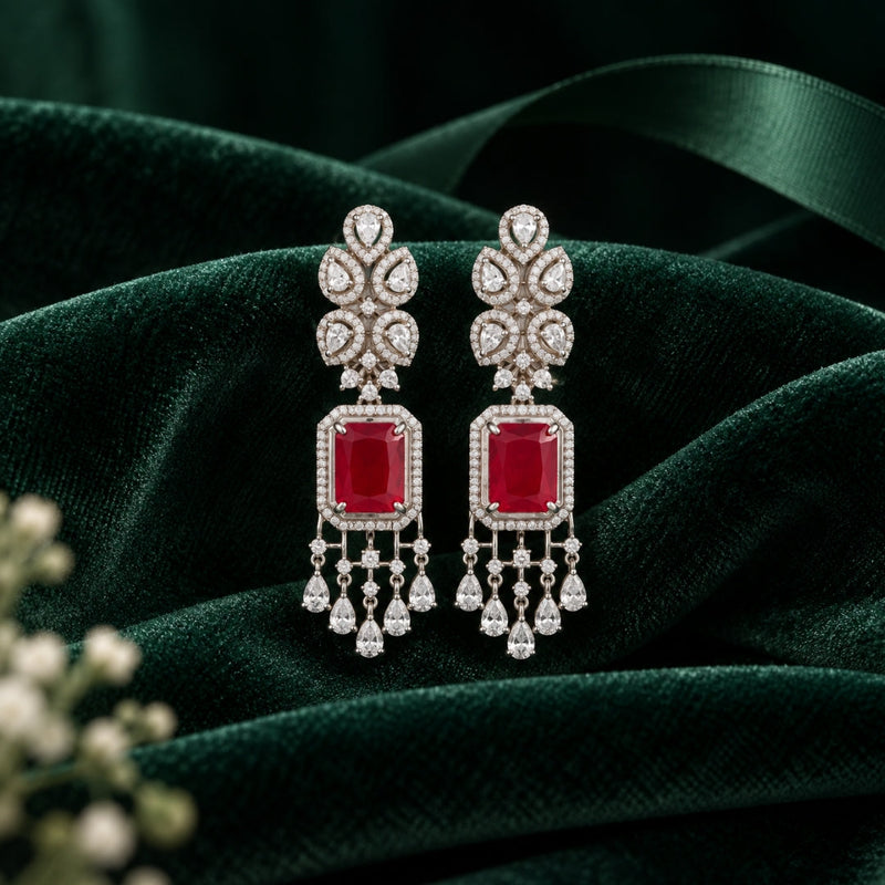 Jewellery for Saree: How to Choose Earrings, Necklace and Bangles for Every Saree - Miayaa Rouge Émeraude Drop Earrings by Miayaa