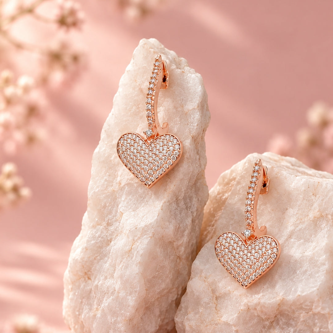 Valentine's Gift for Girlfriend: 10 Romantic Jewellery Ideas - Miayaa Grande Pavé Heart Drop Hoop Earrings by Miayaa