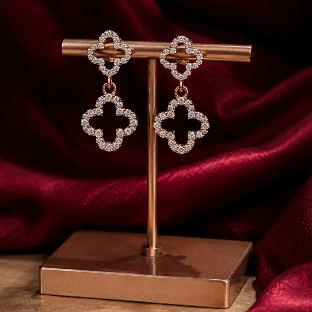 Miayaa Double Clover Pavé Drop Earrings - lifestyle