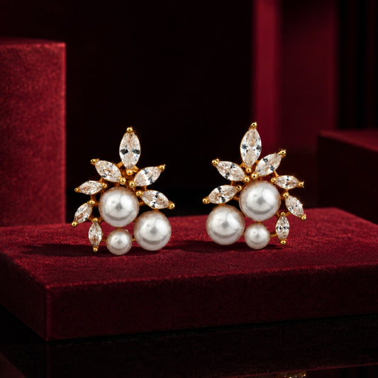 Miayaa Pearl Cascade Crystal Crown Studs