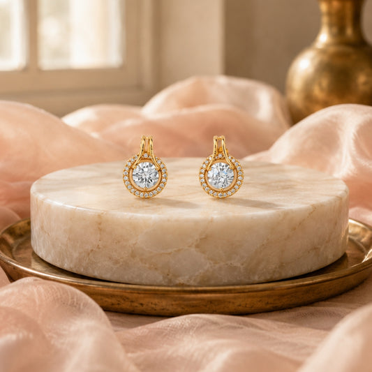 Miayaa Lumière Solitaire Halo Stud Earrings - lifestyle
