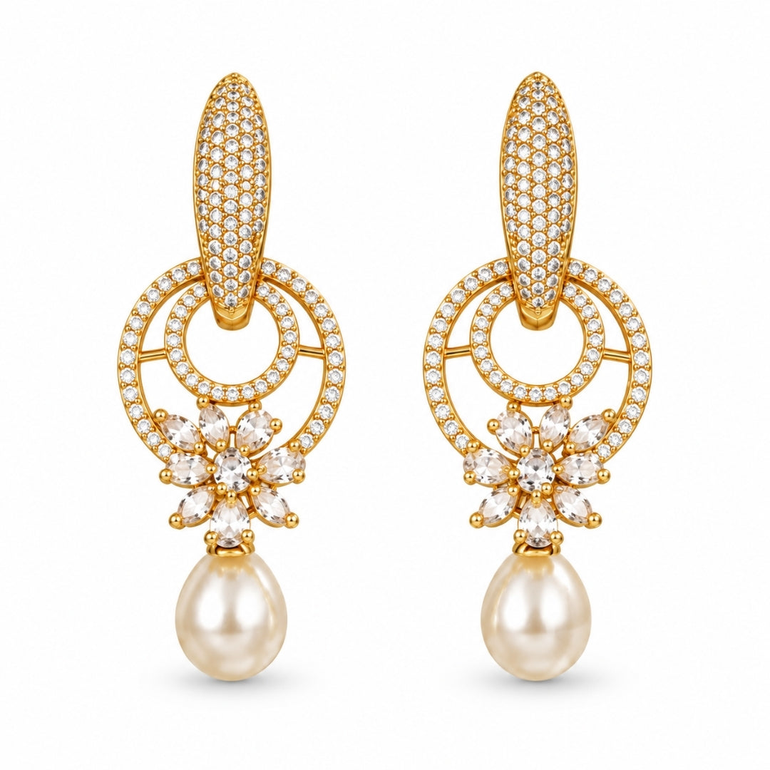 Miayaa Orb Pearl Drop Earrings - white background front view pair