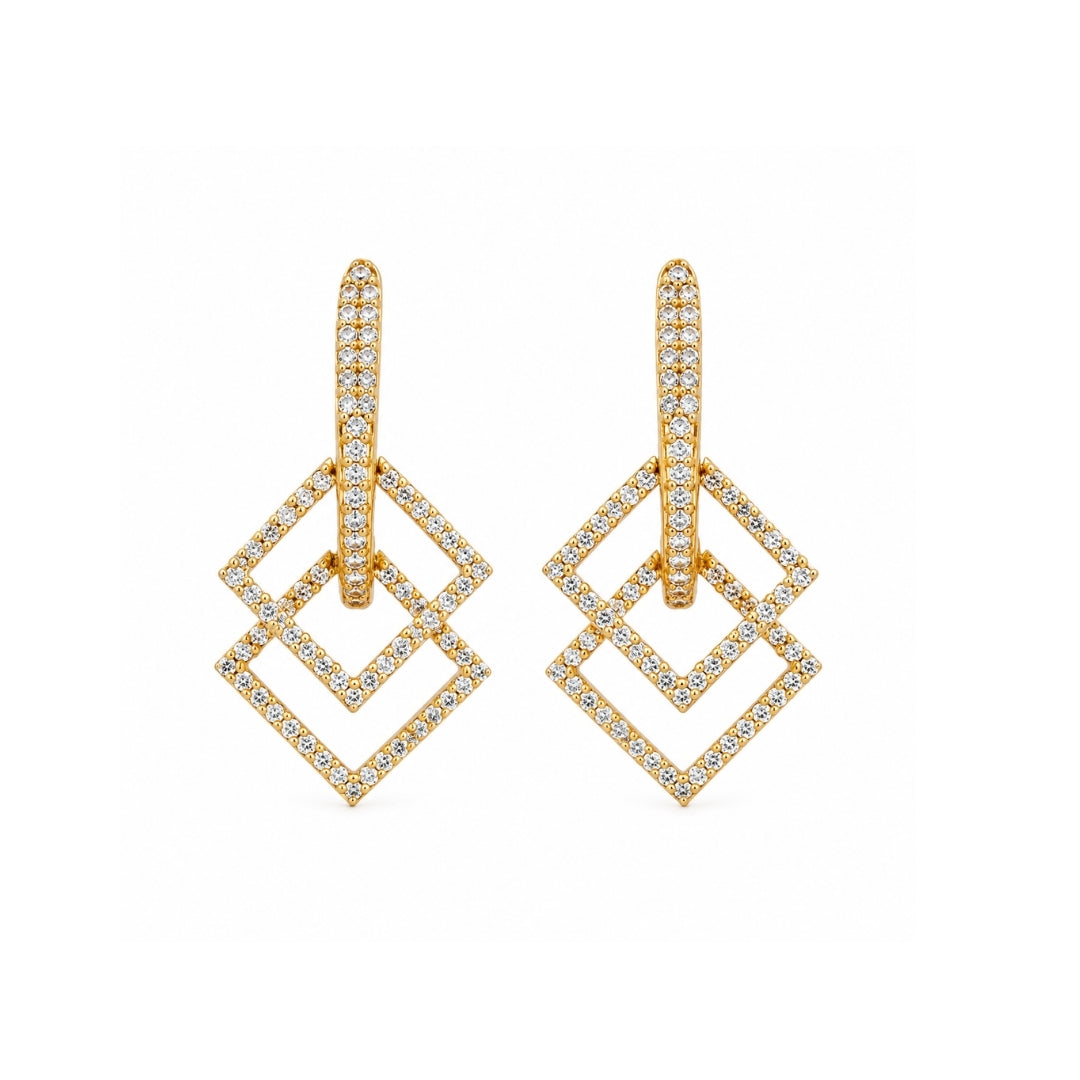 Miayaa Double Diamond Frame Pavé Drop Earrings - white background