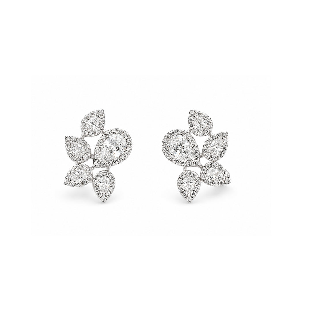 Miayaa Pear Cluster Halo Stud Earrings - white background