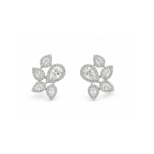 Miayaa Pear Cluster Halo Stud Earrings - white background