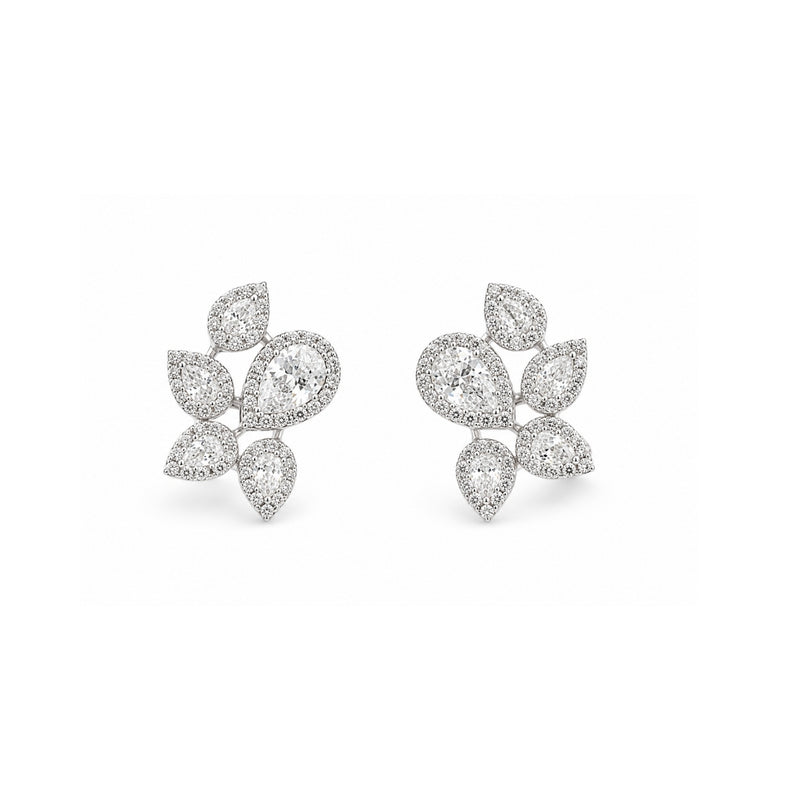 Miayaa Pear Cluster Halo Stud Earrings