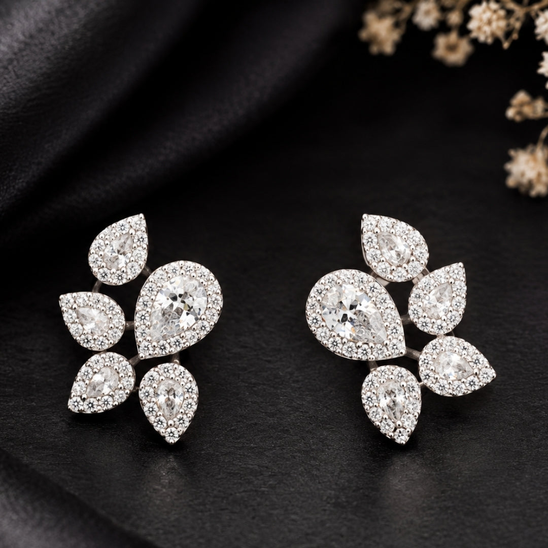 Miayaa Pear Cluster Halo Stud Earrings - lifestyle