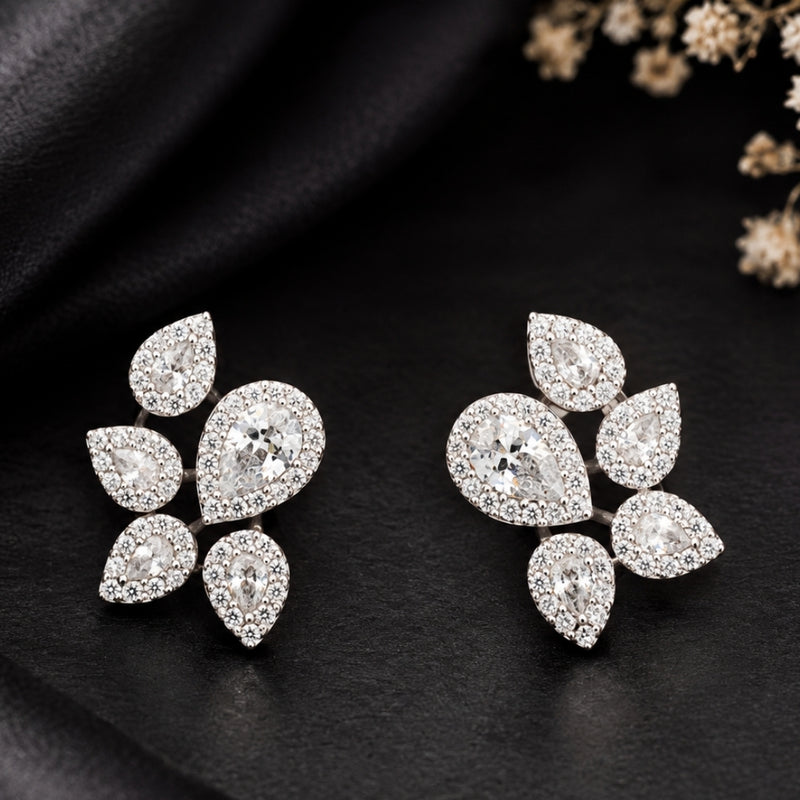 Miayaa Pear Cluster Halo Stud Earrings