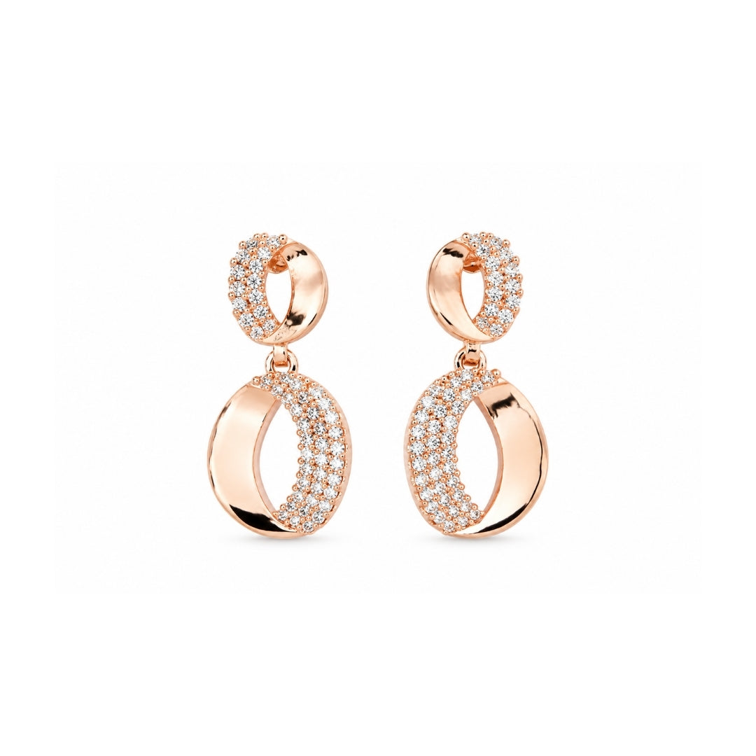 Miayaa Lumière Half Pavé Circle Drop Earrings rose gold