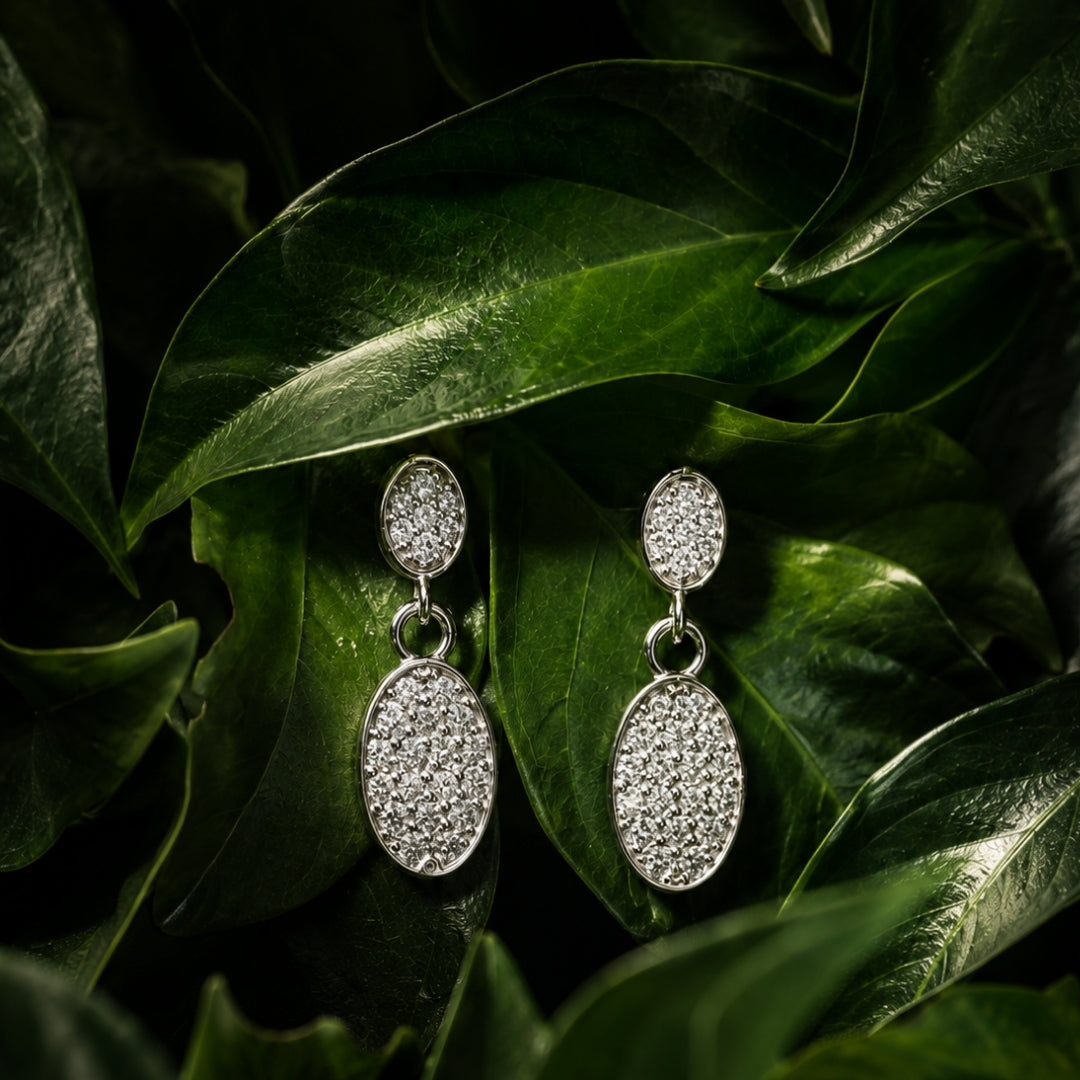 Miayaa Lumière Half Pavé Circle Drop Earrings lifestyle on stone