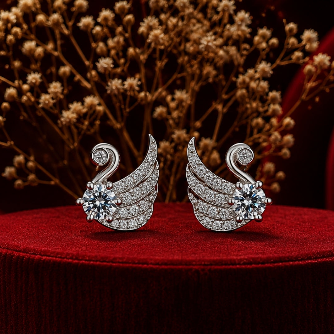 Miayaa Angel Wing Pavé Solitaire Stud Earrings red velvet box lifestyle