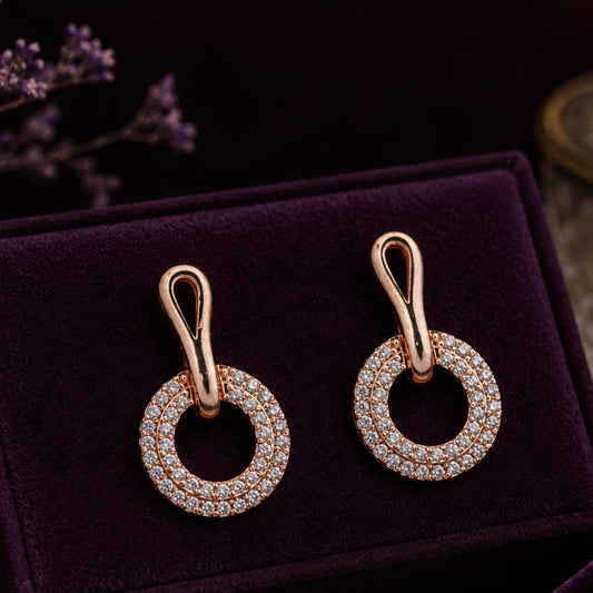 Miayaa Triple Pavé Circle Loop Drop Earrings rose gold purple velvet