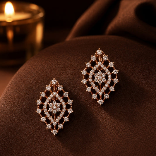 Miayaa Lattice Marquise Diamond Stud Earrings rose gold candlelight lifestyle