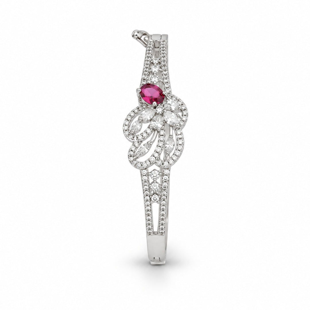 Miayaa Rosa Rubis Floral Bangle - white background side profile