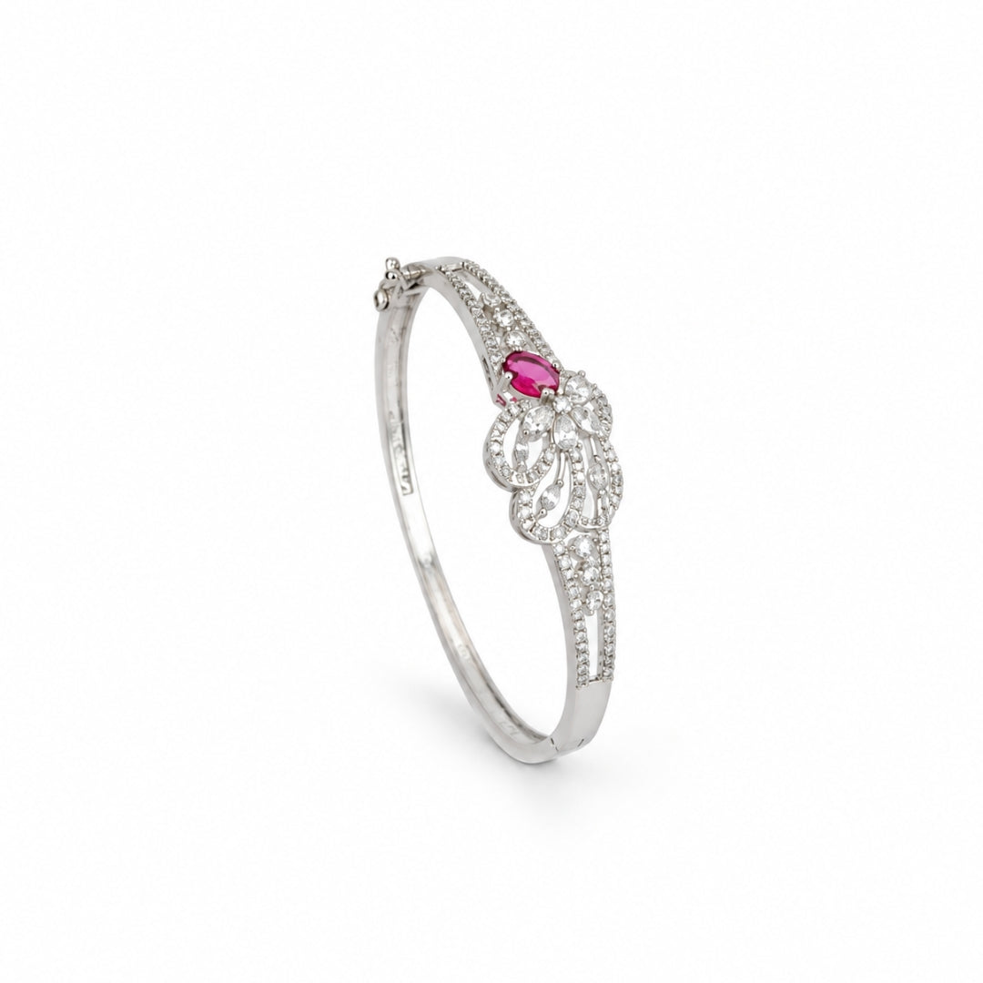 Miayaa Rosa Rubis Floral Bangle - white background angled view