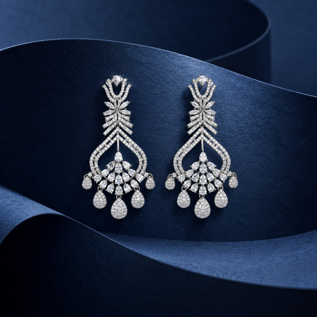 Miayaa Cascade Lumière Chandelier Earrings - navy blue ribbon lifestyle shot