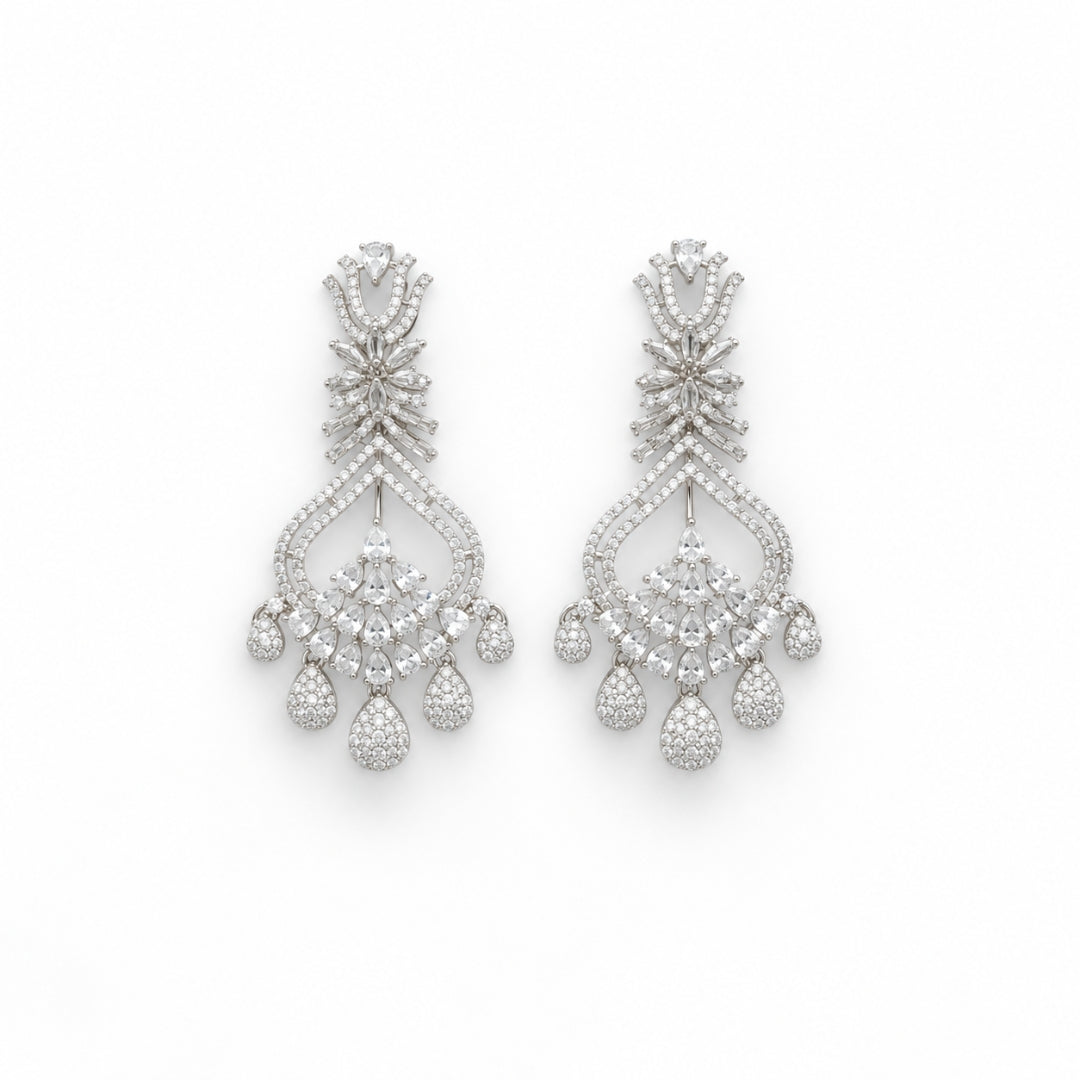 Miayaa Cascade Lumière Chandelier Earrings - white background front view pair