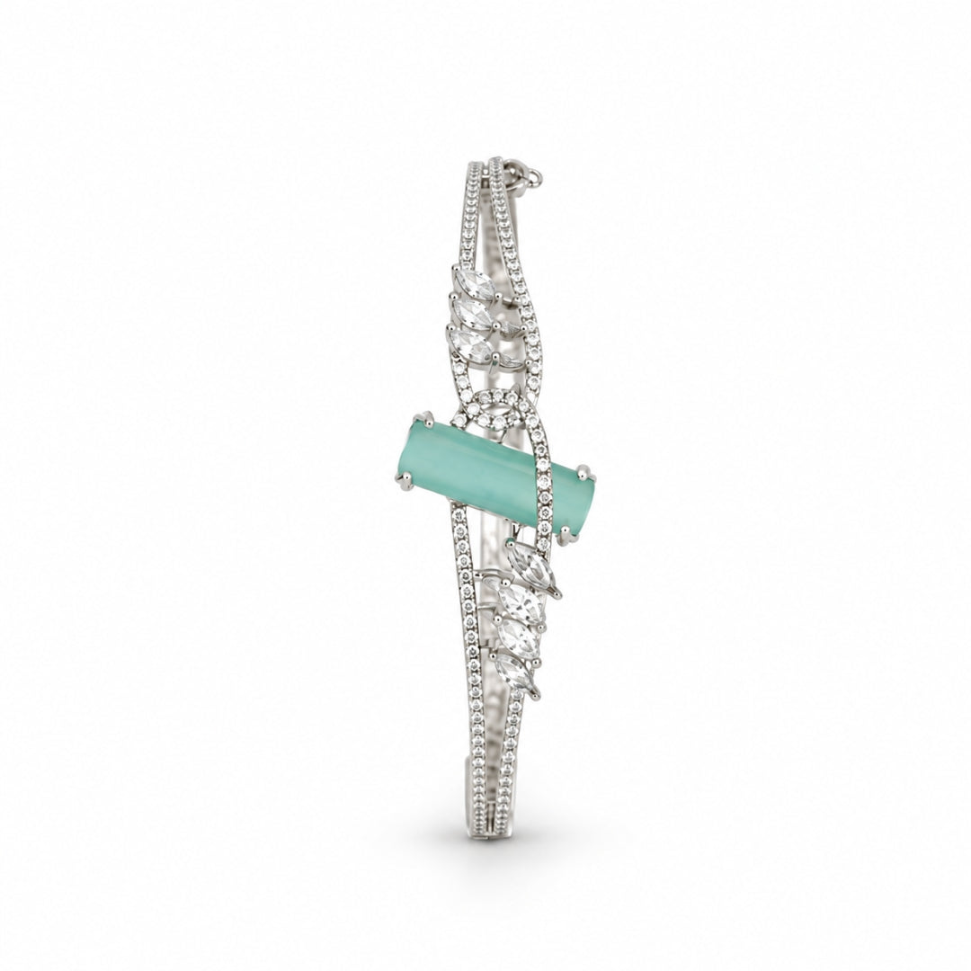Miayaa Aqua Bloom Marquise Bangle - side profile white background
