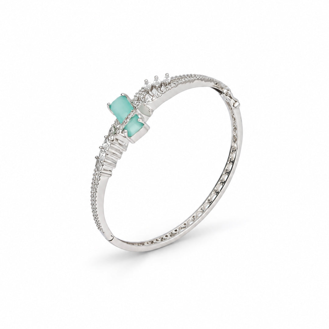Miayaa Aqua Bloom Marquise Bangle - angled view white background