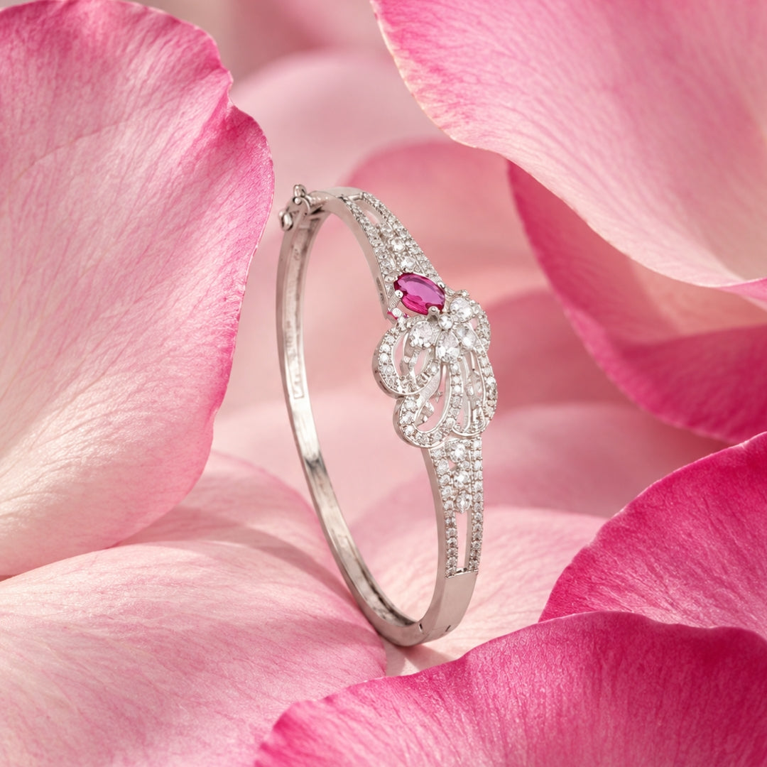 Miayaa Rosa Rubis Floral Bangle - rose petal lifestyle shot front view