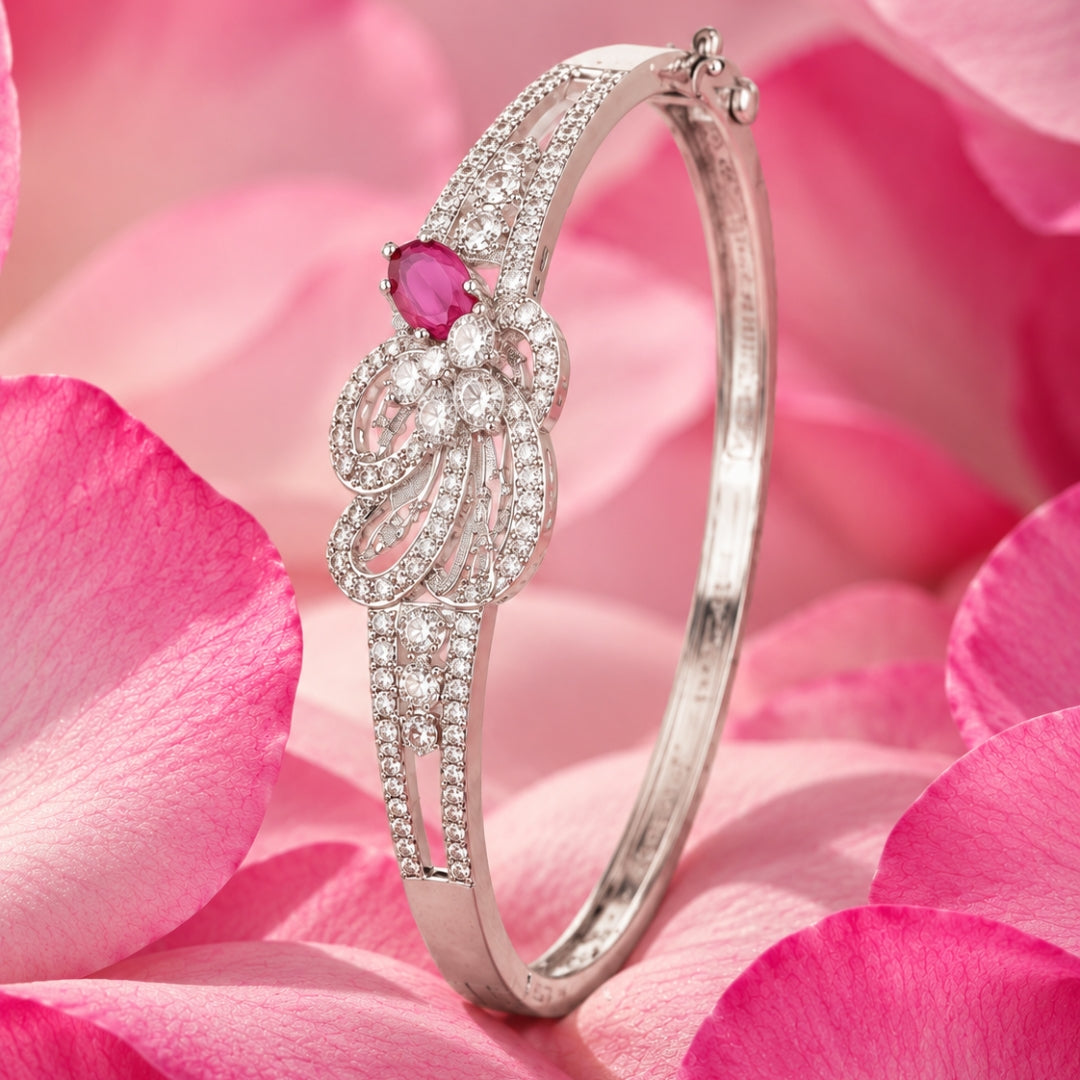 Miayaa Rosa Rubis Floral Bangle - rose petal lifestyle side angle