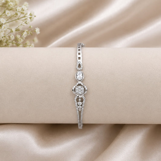 Miayaa Art Deco Fleur Oval Bangle beige satin lifestyle