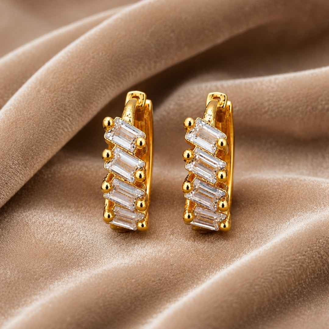 Miayaa Baguette Crystal Chunky Hoop Earrings beige velvet lifestyle