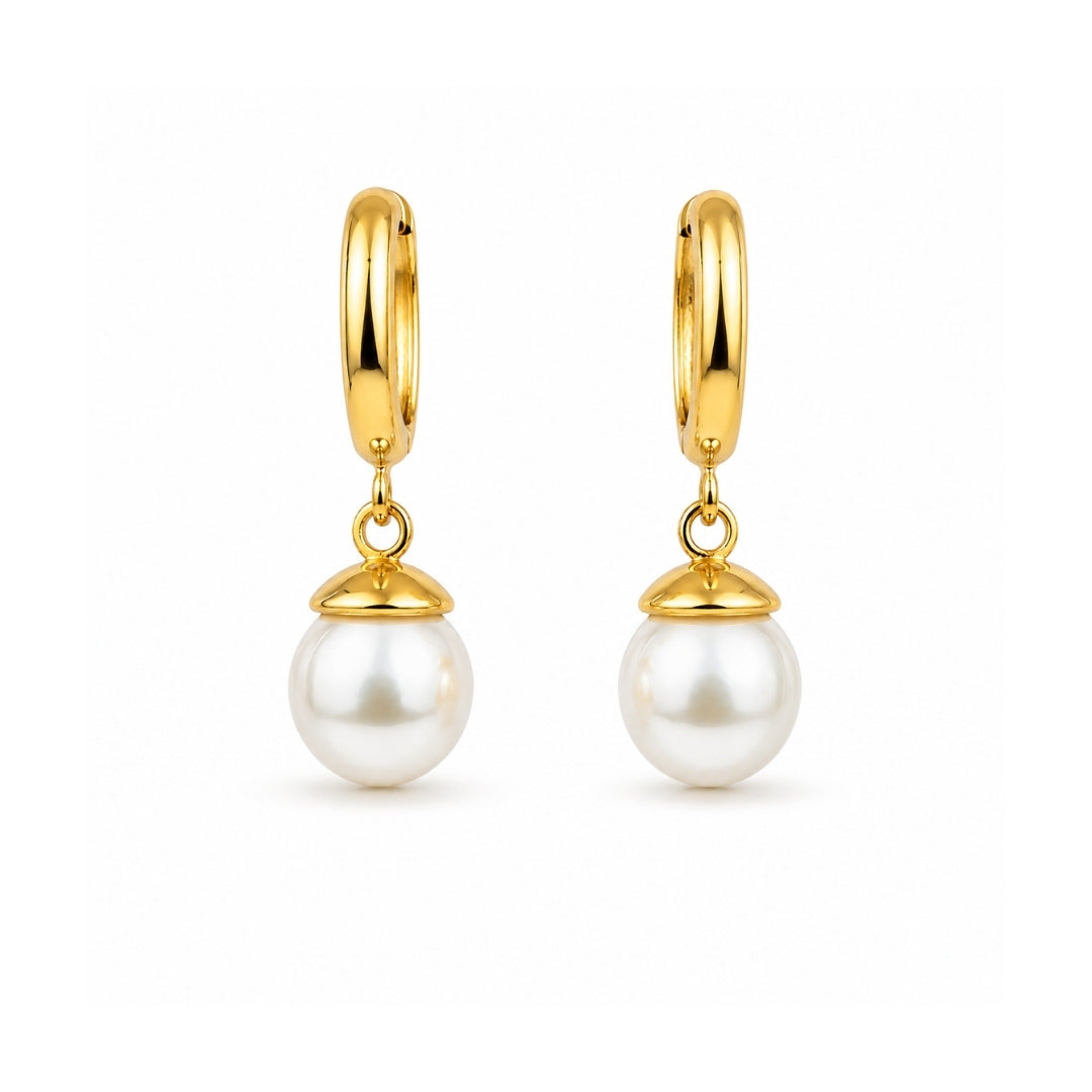 Miayaa Classic Pearl Drop Hoop Earrings white background