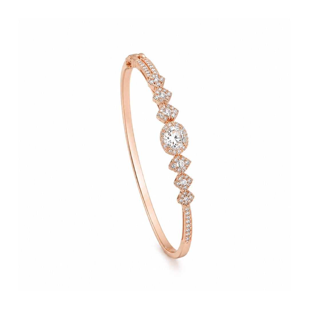 Miayaa Solitaire Halo Graduating Pavé Bangle rose gold white background