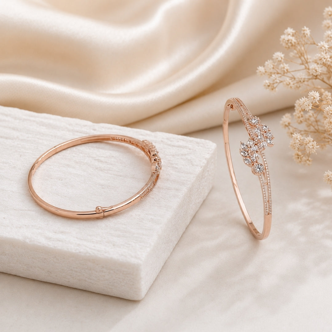 Miayaa Floral Vine Marquise Bangle rose gold beige marble lifestyle