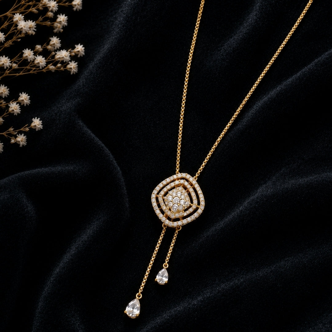Miayaa Triple Halo Lariat Y-Necklace gold black velvet lifestyle