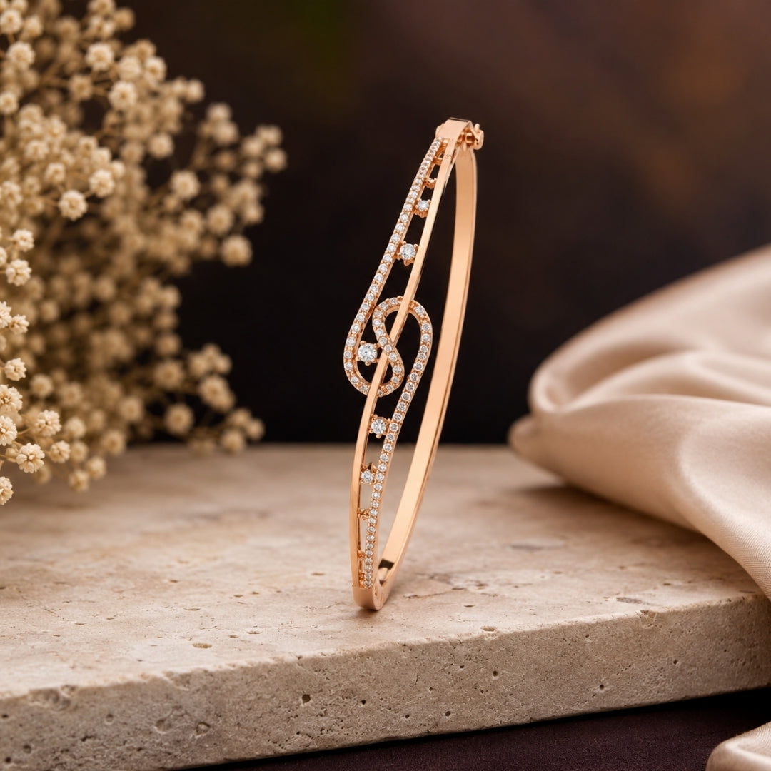 Miayaa Treble Scroll Pavé Hinged Bangle rose gold stone lifestyle