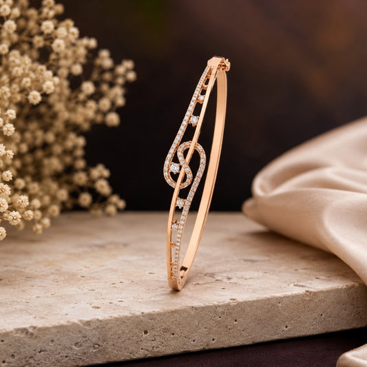 Miayaa Treble Scroll Pavé Hinged Bangle rose gold stone lifestyle