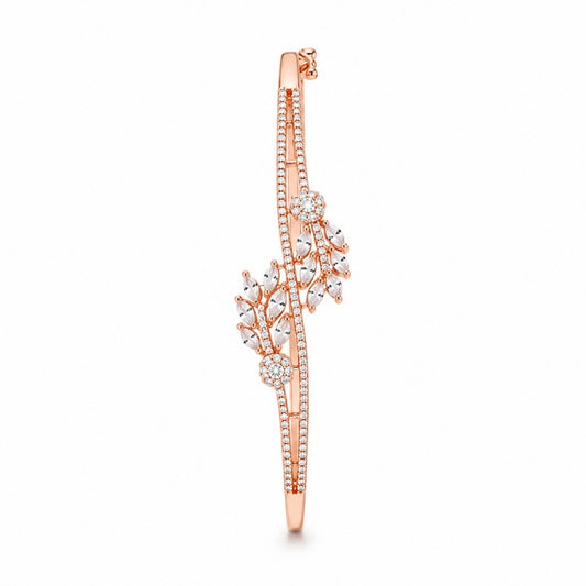 Miayaa Marquise Leaf Spray Pavé Bangle rose gold side profile white background