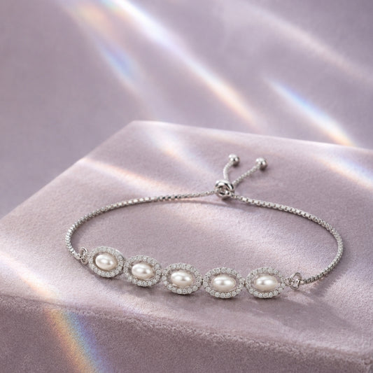 Miayaa Pearl Halo Station Adjustable Bracelet - lifestyle