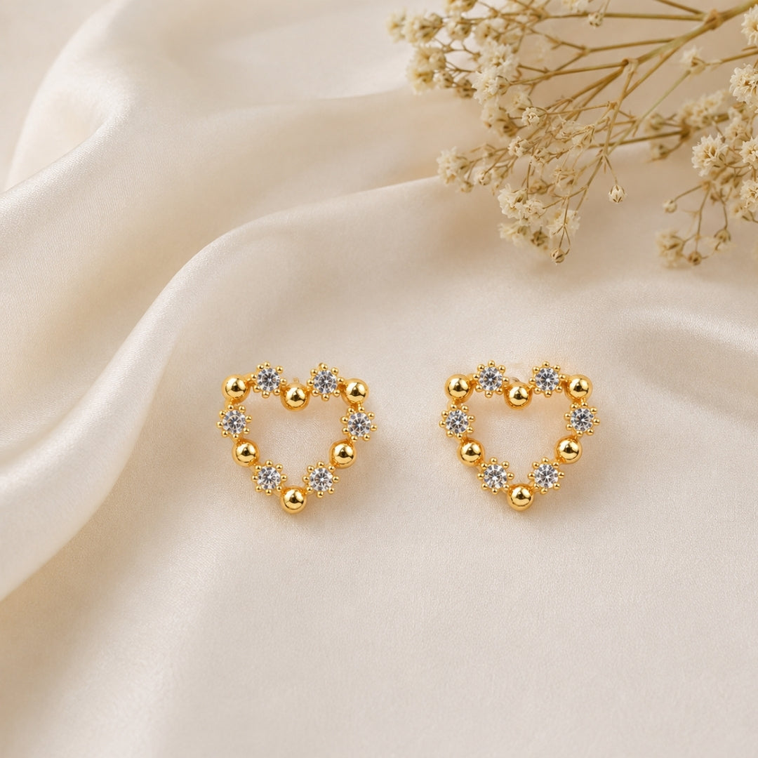 Miayaa Beaded Solitaire Heart Stud Earrings - lifestyle