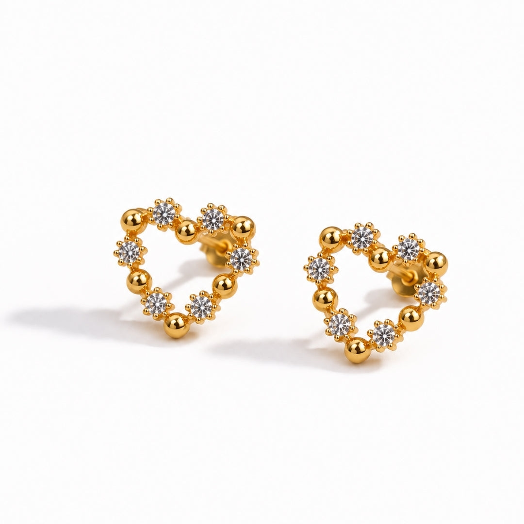 Miayaa Beaded Solitaire Heart Stud Earrings - white background