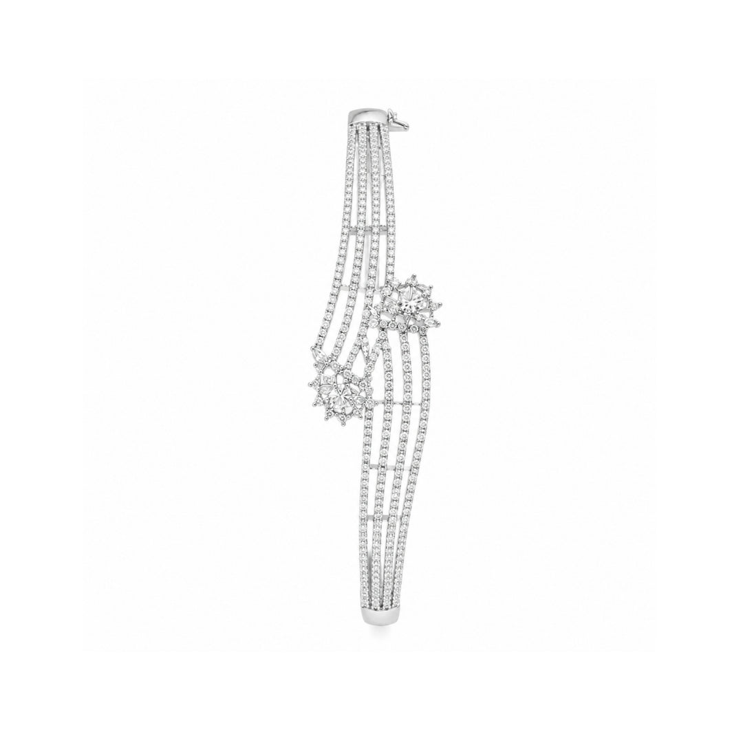 Miayaa Shooting Star Bangle - Silver multi-row pavé CZ bangle with snowflake cluster white background