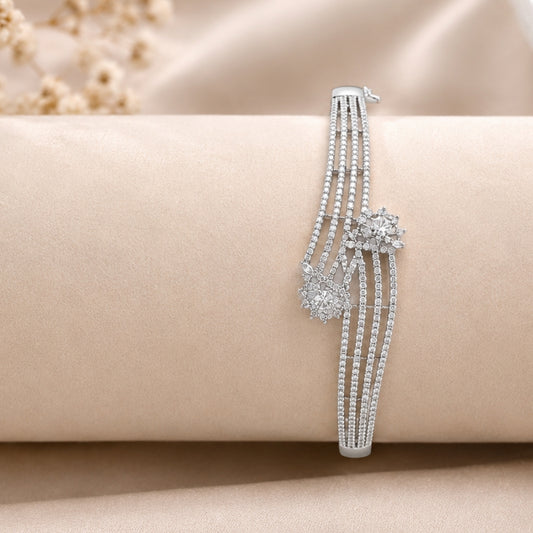 Miayaa Shooting Star Bangle - Silver multi-row pavé CZ bangle lifestyle shot