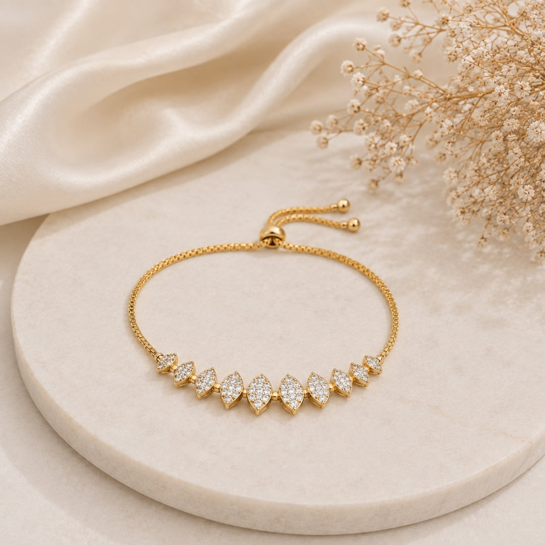 Miayaa Marquise Leaf Pavé Adjustable Bracelet - lifestyle shot