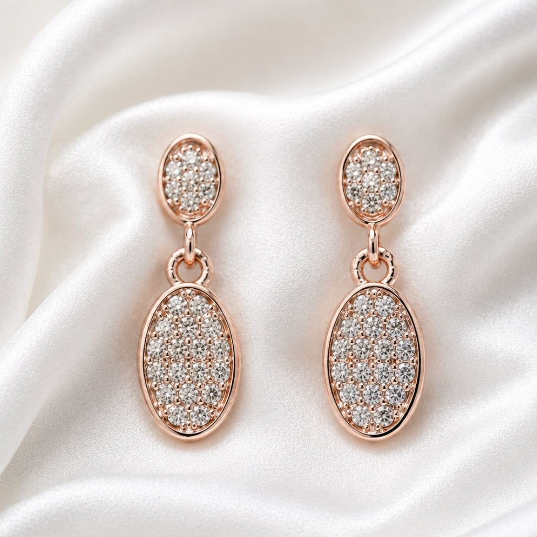 Miayaa Ovale Duo Drop Earrings - Rose gold double oval pavé CZ drop earrings