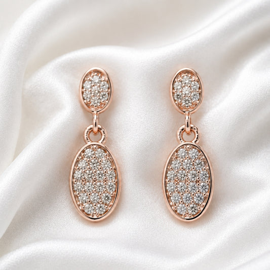 Miayaa Ovale Duo Drop Earrings - Rose gold double oval pavé CZ drop earrings