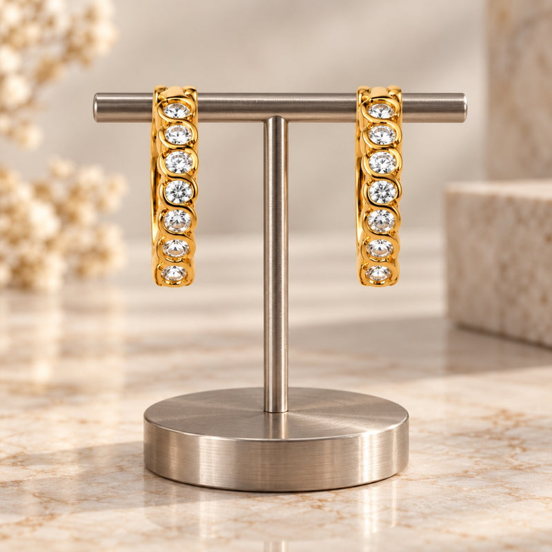 Miayaa Bezel Crystal Bar Hoop Earrings