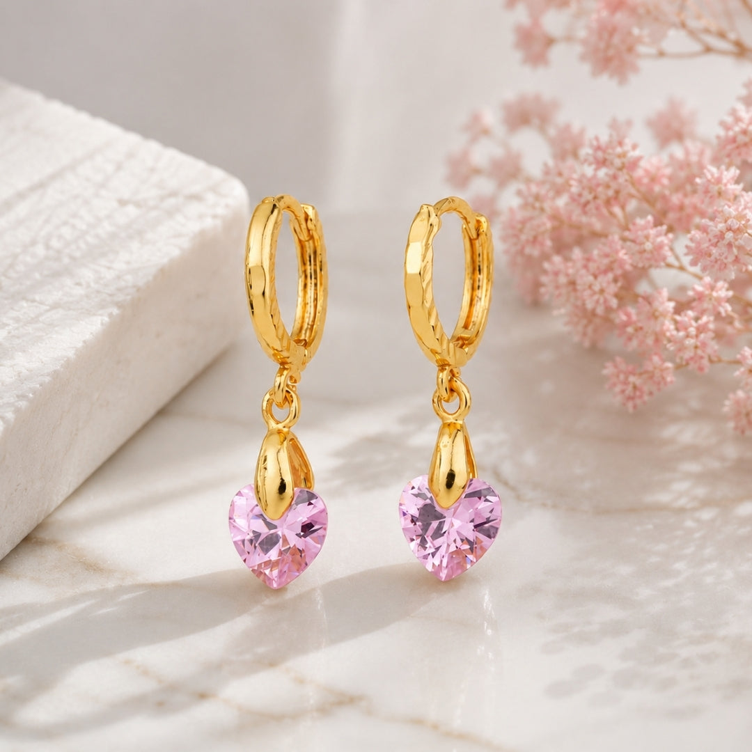 Miayaa Pink Heart Crystal Charm Hoop Earrings - lifestyle