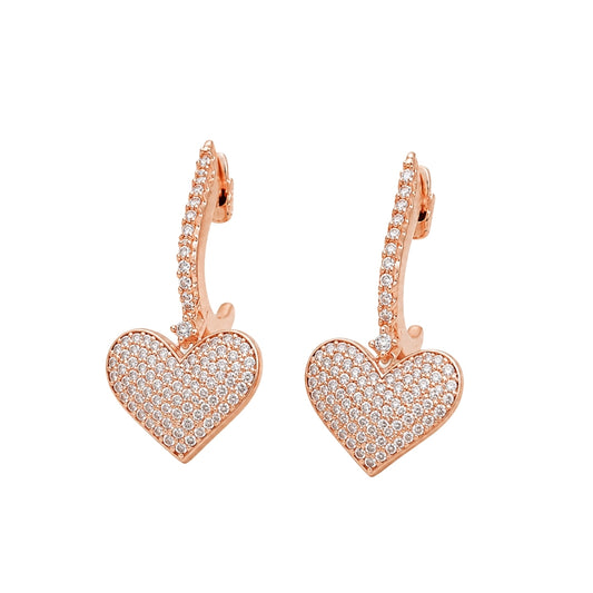 Miayaa Grande Pavé Heart Drop Hoop Earrings - white background