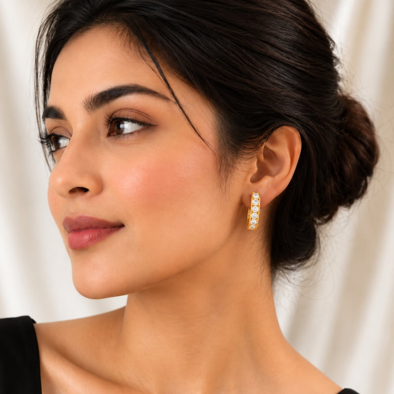 Miayaa Bezel Crystal Bar Hoop Earrings