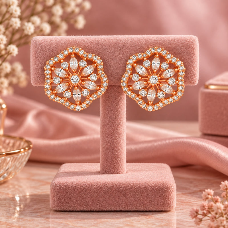 Miayaa Radiant Cushion Floral Stud Earrings