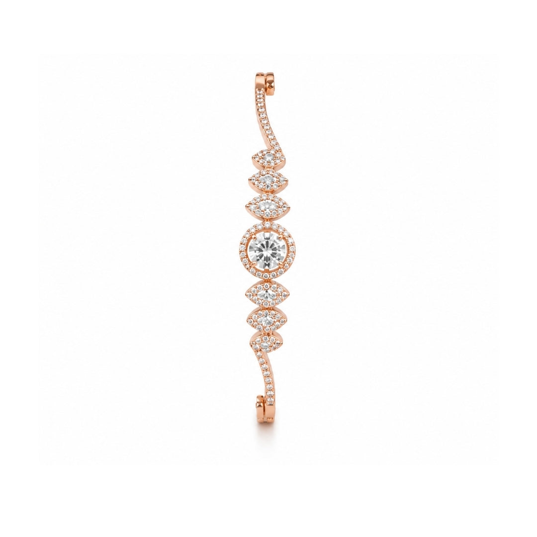 Miayaa Celeste Halo Bangle - Rose gold solitaire halo marquise pavé bangle white background