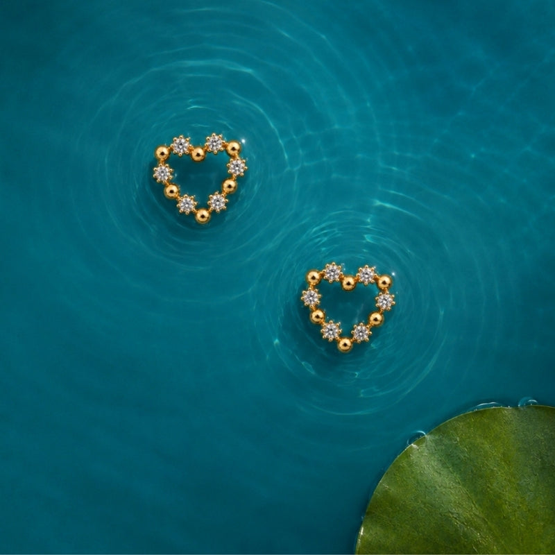 Miayaa Beaded Solitaire Heart Stud Earrings